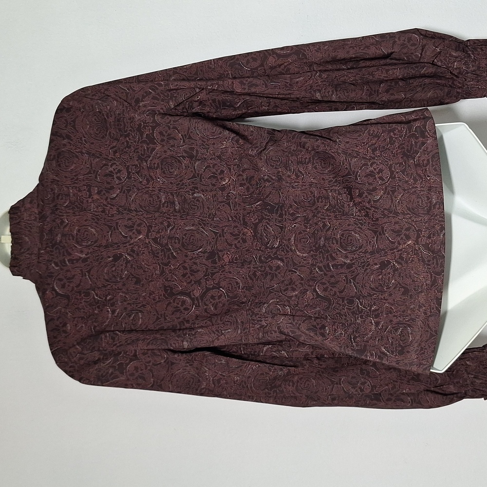 OYROSY Women's Brown Blouse Long Sleeve V Neck - Picture 6 of 14